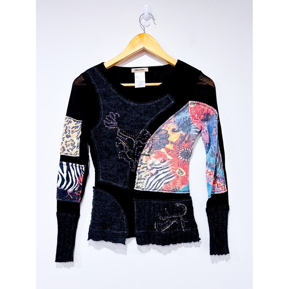 TERRA NOSTRA Black patchwork knit sweater | Eclectic artsy | Small